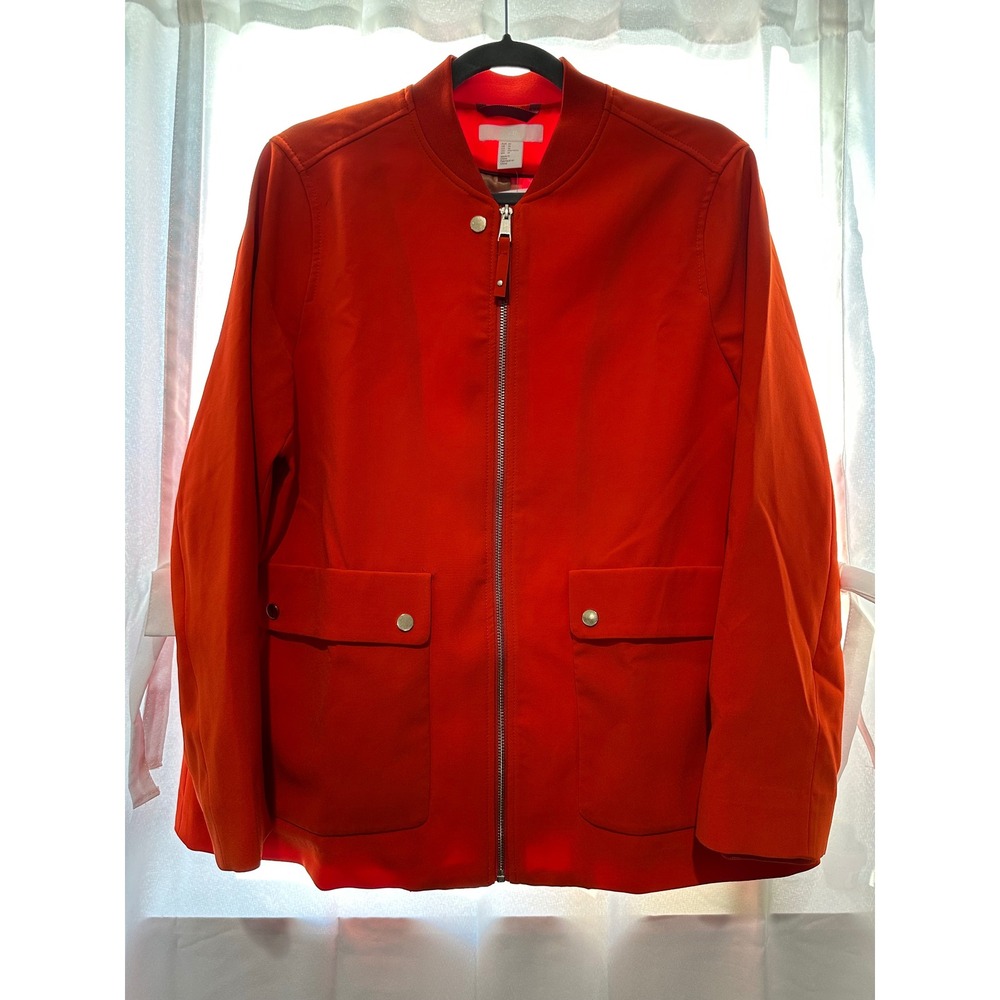 H&M Women 14 Overcoat Full Zip Pockets Stretch‎ Long Sleeve Red Jacket